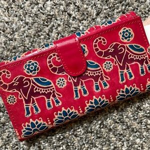 Red Leather Elephant Patterned Wallet/Clutch